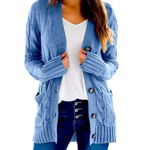 Merokeety blue cableknit cardigan